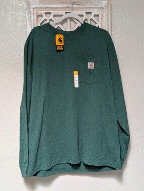 New Carhartt Shirt Mens Large Green Long Sleeve Pocket Tee Loose Fit Workwear